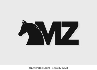 Initial logo MZ letter with stallion head. The combination of letters M and Z is black