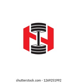 initial logo n fitness with dumbbells