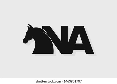 Initial logo NA letter with stallion head. The combination of letters N and A is black