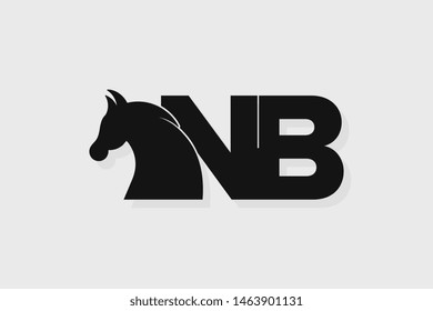 Initial logo NB letter with stallion head. The combination of letters N and B is black