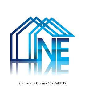 initial logo NE with house icon, business logo and property developer.
