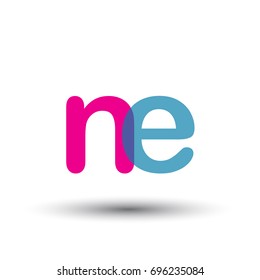 initial logo NE lowercase letter, blue and pink overlap transparent logo, modern and simple logo design.