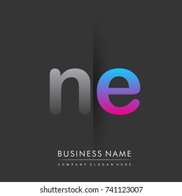 initial logo NE lowercase letter colored grey and blue, pink, creative logotype concept, modern and simple logo design, logo design concept for business and corporate identity.