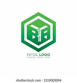 Initial logo negative space alphabet RR 3d green cube 