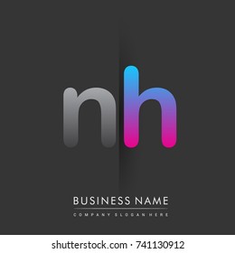 initial logo NH lowercase letter colored grey and blue, pink, creative logotype concept, modern and simple logo design, logo design concept for business and corporate identity.