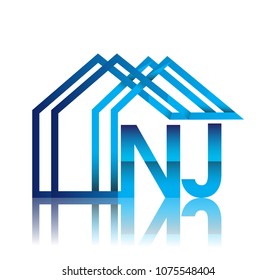 initial logo NJ with house icon, business logo and property developer.