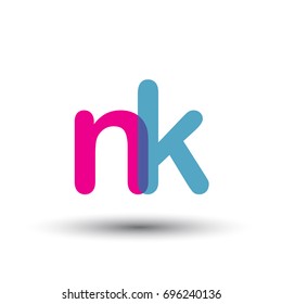 initial logo NK lowercase letter, blue and pink overlap transparent logo, modern and simple logo design.