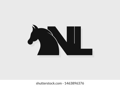 Initial logo NL letter with stallion head. The combination of letters N and L is black