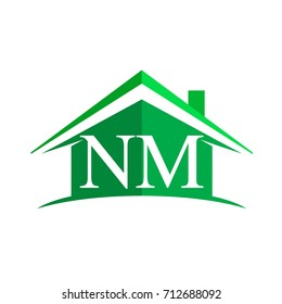 initial logo NM with house icon and green color, business logo and property developer.