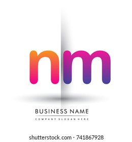 initial logo NM lowercase letter, orange and magenta creative logotype concept.