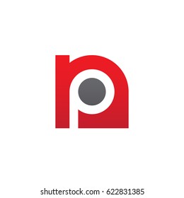 initial logo np, pn, p inside n rounded letter negative space logo red gray