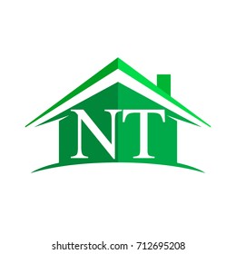 initial logo NT with house icon and green color, business logo and property developer.
