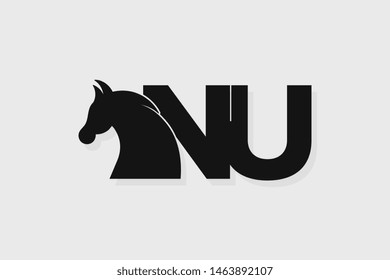 Initial logo NU letter with stallion head. The combination of letters N and U is black