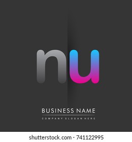 initial logo NU lowercase letter colored grey and blue, pink, creative logotype concept, modern and simple logo design, logo design concept for business and corporate identity.