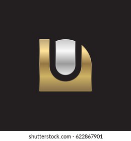 initial logo nu, un, u inside n rounded letter negative space logo silver gold
