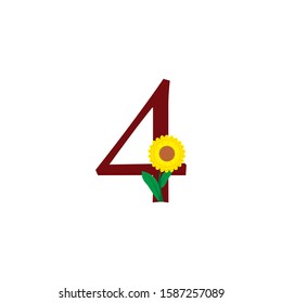 

Initial logo number 4 beauty with a combination design number 1 with unique yellow flowers. modern flower icon, template illustration

