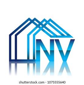 initial logo NV with house icon, business logo and property developer.
