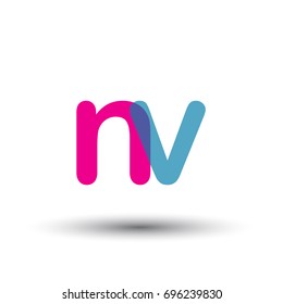 initial logo NV lowercase letter, blue and pink overlap transparent logo, modern and simple logo design.