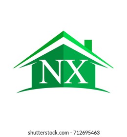 initial logo NX with house icon and green color, business logo and property developer.