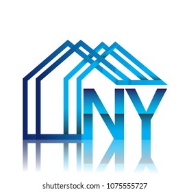 initial logo NY with house icon, business logo and property developer.