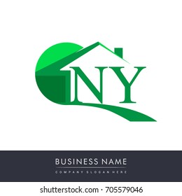 initial logo NY with house icon, business logo and property developer.