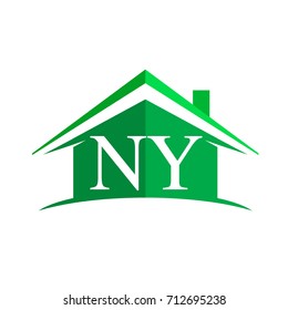 initial logo NY with house icon and green color, business logo and property developer.