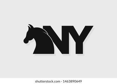 Initial logo NY letter with stallion head. The combination of letters N and Y is black
