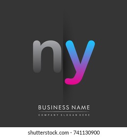 initial logo NY lowercase letter colored grey and blue, pink, creative logotype concept, modern and simple logo design, logo design concept for business and corporate identity.