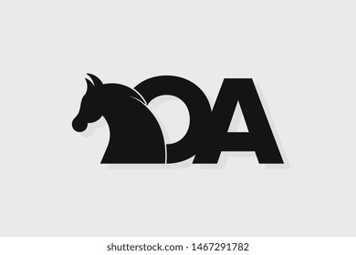 Initial logo OA letter with stallion head. The combination of letters O and A is black
