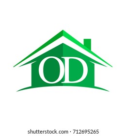 initial logo OD with house icon and green color, business logo and property developer.