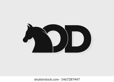 Initial logo OD letter with stallion head. The combination of letters O and D is black