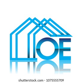 initial logo OE with house icon, business logo and property developer.