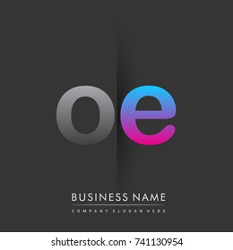 initial logo OE lowercase letter colored grey and blue, pink, creative logotype concept, modern and simple logo design, logo design concept for business and corporate identity.