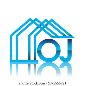 initial logo OJ with house icon, business logo and property developer.