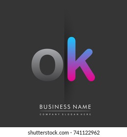 initial logo OK lowercase letter colored grey and blue, pink, creative logotype concept, modern and simple logo design, logo design concept for business and corporate identity.