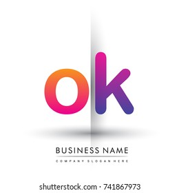 initial logo OK lowercase letter, orange and magenta creative logotype concept.