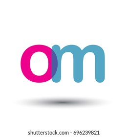 initial logo OM lowercase letter, blue and pink overlap transparent logo, modern and simple logo design.