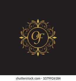 OF Initial logo. Ornament ampersand monogram golden logo black background
