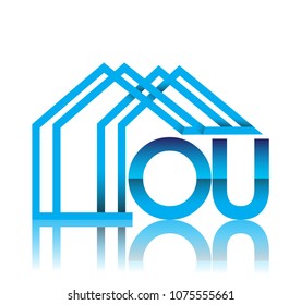 initial logo OU with house icon, business logo and property developer.