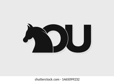 Initial logo OU letter with stallion head. The combination of letters O and U is black