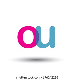 initial logo OU lowercase letter, blue and pink overlap transparent logo, modern and simple logo design