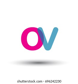 initial logo OV lowercase letter, blue and pink overlap transparent logo, modern and simple logo design.