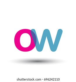 initial logo OW lowercase letter, blue and pink overlap transparent logo, modern and simple logo design.
