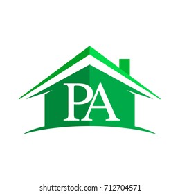 initial logo PA with house icon and green color, business logo and property developer.