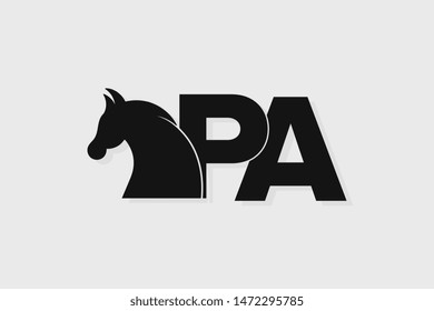 Initial logo PA letter with stallion head. The combination of letters P and A is black