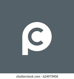 initial logo pc, cp, c inside p rounded letter negative space logo white gray background