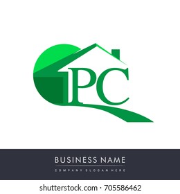 initial logo PC with house icon, business logo and property developer.