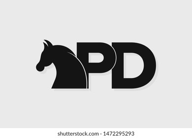 Initial logo PD letter with stallion head. The combination of letters P and D is black
