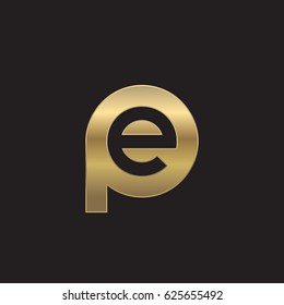initial logo pe, ep, e inside p rounded letter negative space logo gold