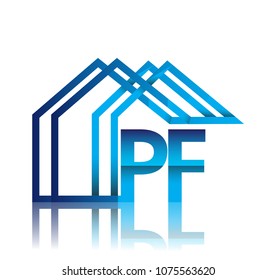 initial logo PF with house icon, business logo and property developer.

